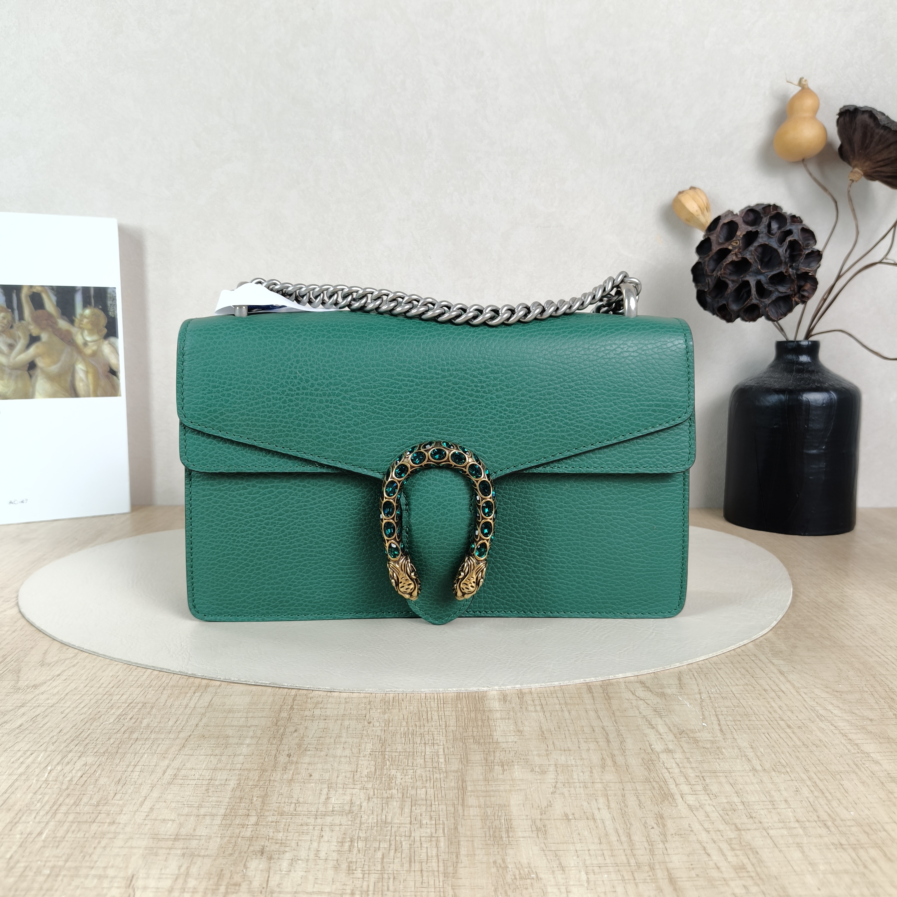 GUCCI Shoulder Bag Dionysus Green Calfskin Medium28 × 9 × 17 cm