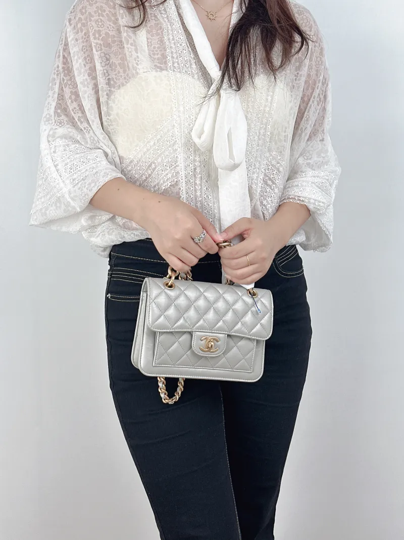 Chanel Crossbody Bag23s Messenger Bag Grey Calfskinmini19.5 × 6 × 13 cm — on-model view 1 of 2