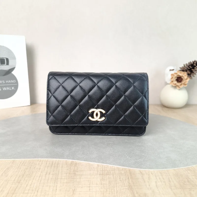 Chanel Crossbody Bag Classic Flap WOC CF WOCWOC Bag Black Pink Lambskin One Size 19 × 4 × 12.5 cm