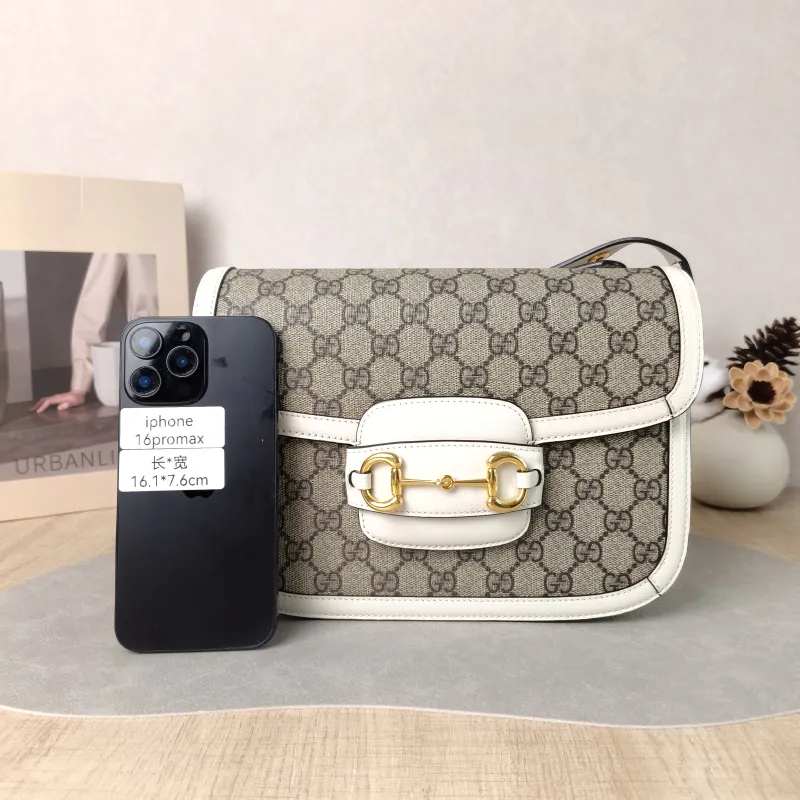 GUCCI Crossbody Bag Horsebit 1955 Horsebit Medium White Monogram PVC Medium 25 × 8 × 18 cm — cover view 3 of 6