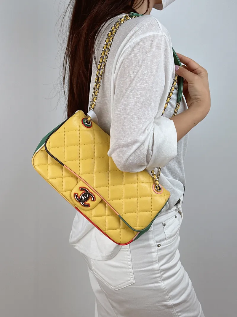 Chanel Crossbody Bag Classic Flap CF Yellow · Lambskin Medium 25.5 × 6.5 × 15.5 cm 23 — on-model view 2 of 2
