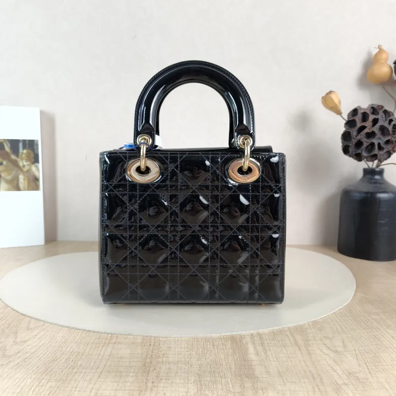 DIOR Top Handle Bag Lady Lady Dior Bag Black Leather Patent Leather Patent Small20 × 8 × 18 cm — cover view 4 of 6