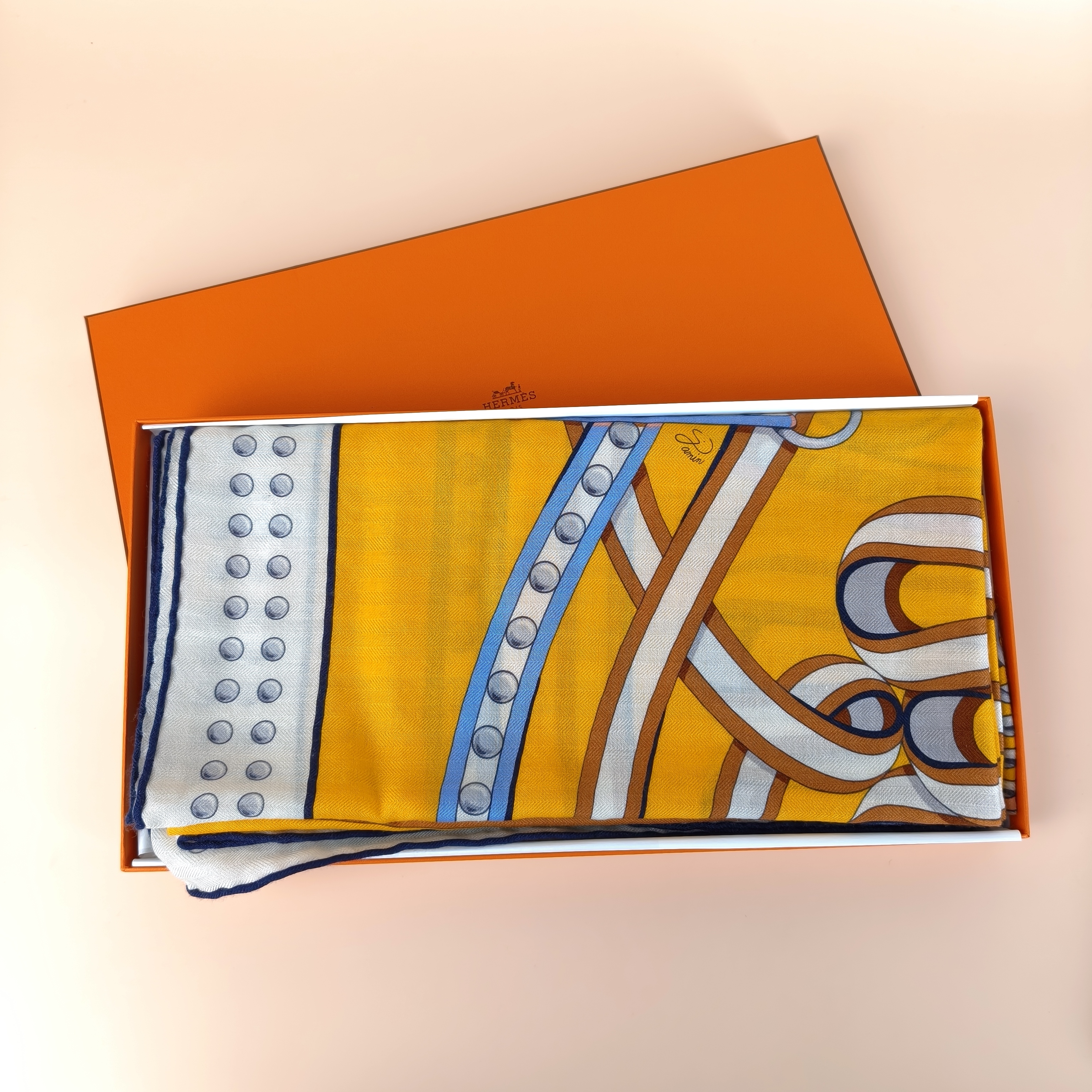 Hermès Scarf Scarf Colorblock Wool · Silk One Size140*140 — cover view 10 of 10