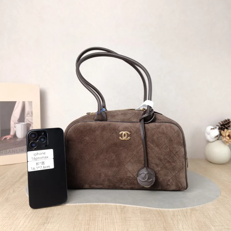 Chanel Shoulder Bag Bowling Bag Brown Suede Medium 30 × 9 × 17 cm — cover view 4 of 6