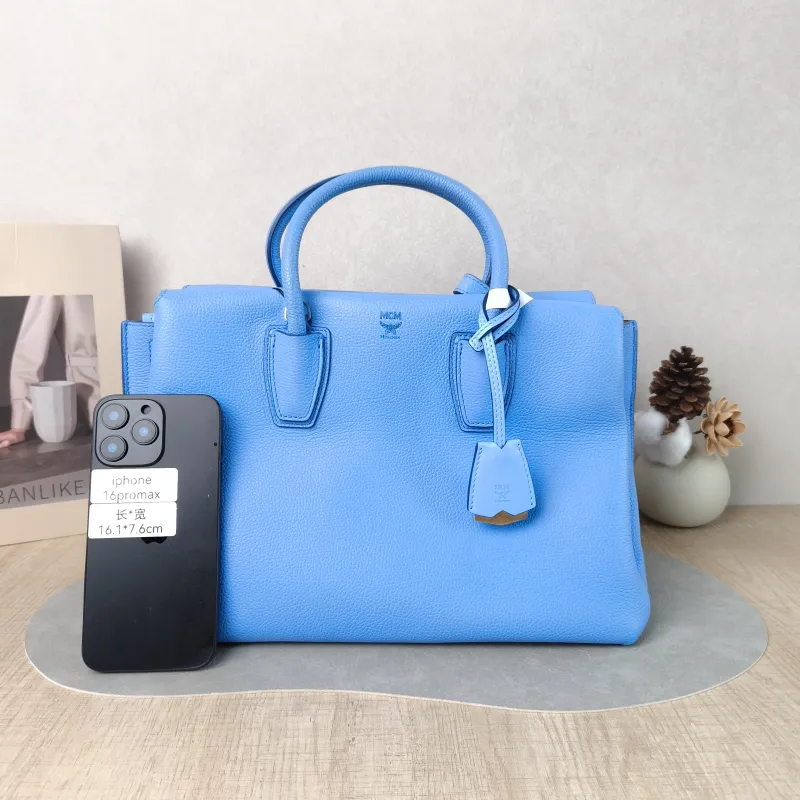 MCM Shoulder Bag Tote Bag Blue Calfskin One Size 31 × 15 × 22 cm — cover view 3 of 6