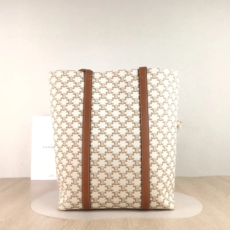 CELINE Shoulder Bag soft shopper Shoulder Bag Brown White Calfskin 31 × 12 × 38 cm