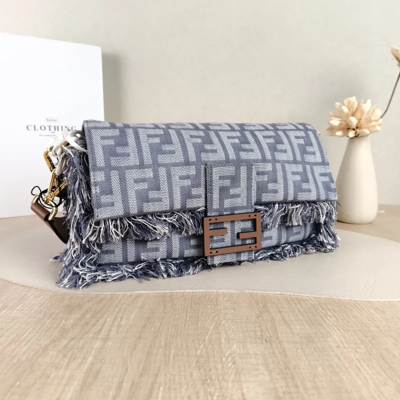 FENDI Crossbody Bag Baguette Baguette Bag Blue Canvas Medium 27 × 6 × 15 cm — cover view 3 of 5