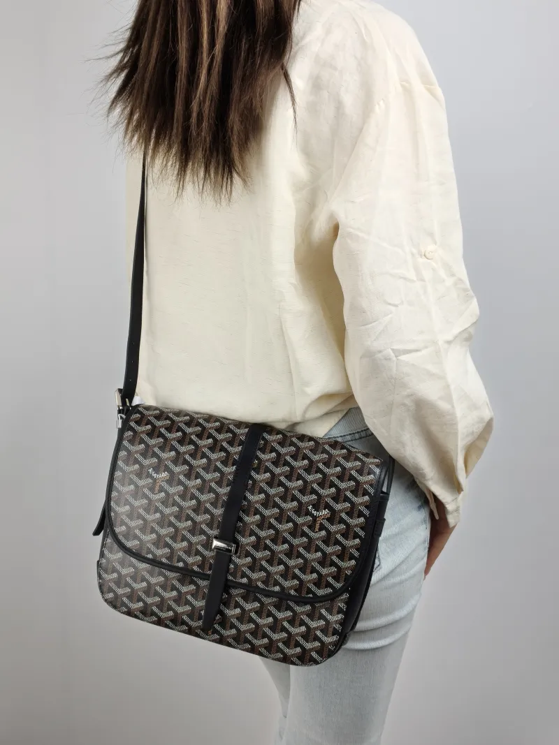 GOYARD Crossbody Bag BELVEDERE Messenger Bag Black Monogram PVC Medium 29 × 9 × 23 cm — on-model view 1 of 2