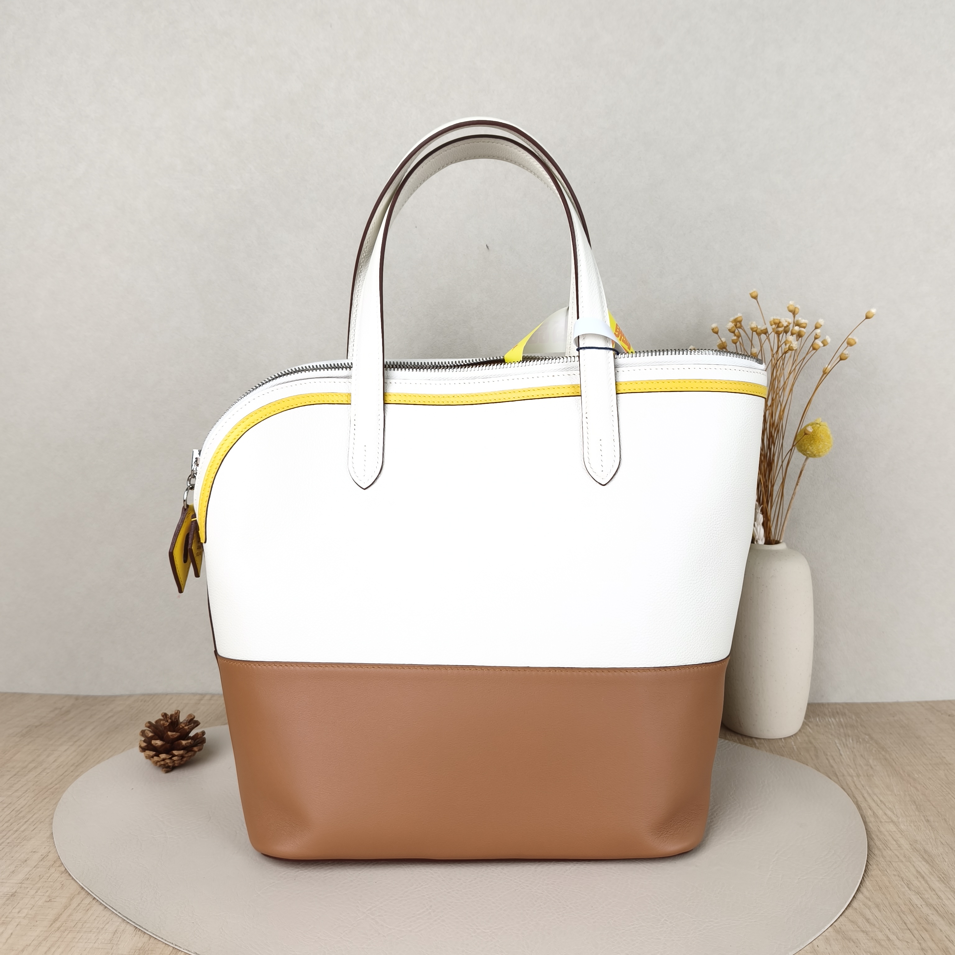 Hermès Top Handle Bag Top Handle Bag Brown White Yellow Calfskin One Size25 × 14 × 27 cm — cover view 5 of 5