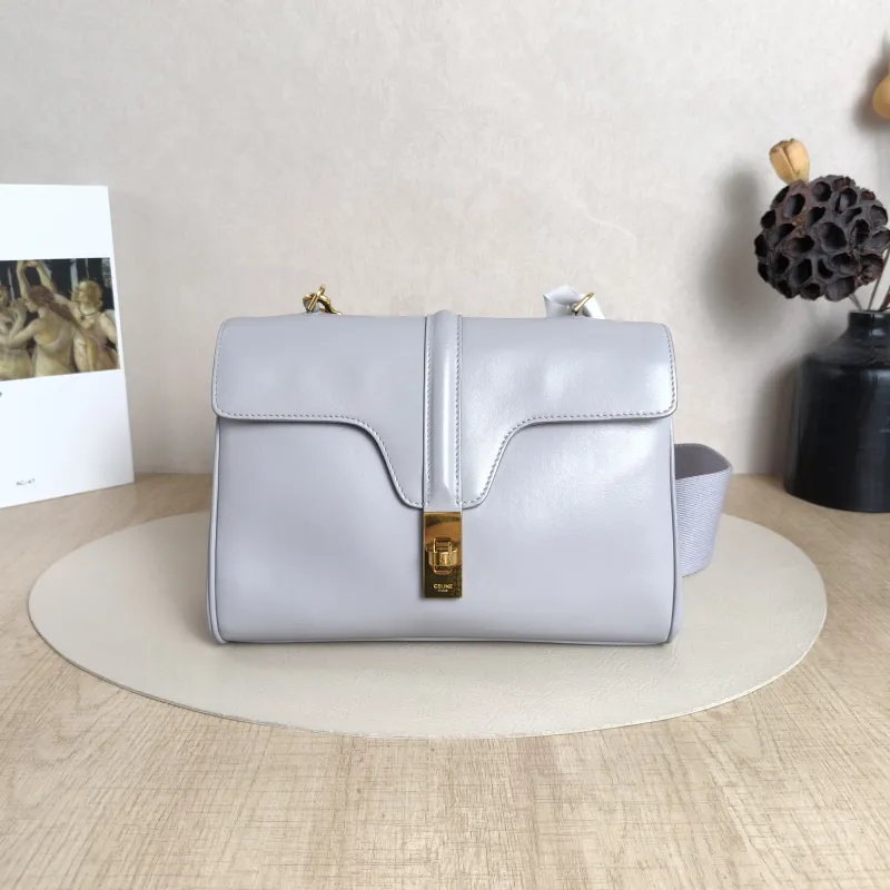 CELINE Crossbody Bag Soft 16Shoulder Bag Grey Calfskin Small23 × 9 × 15 cm