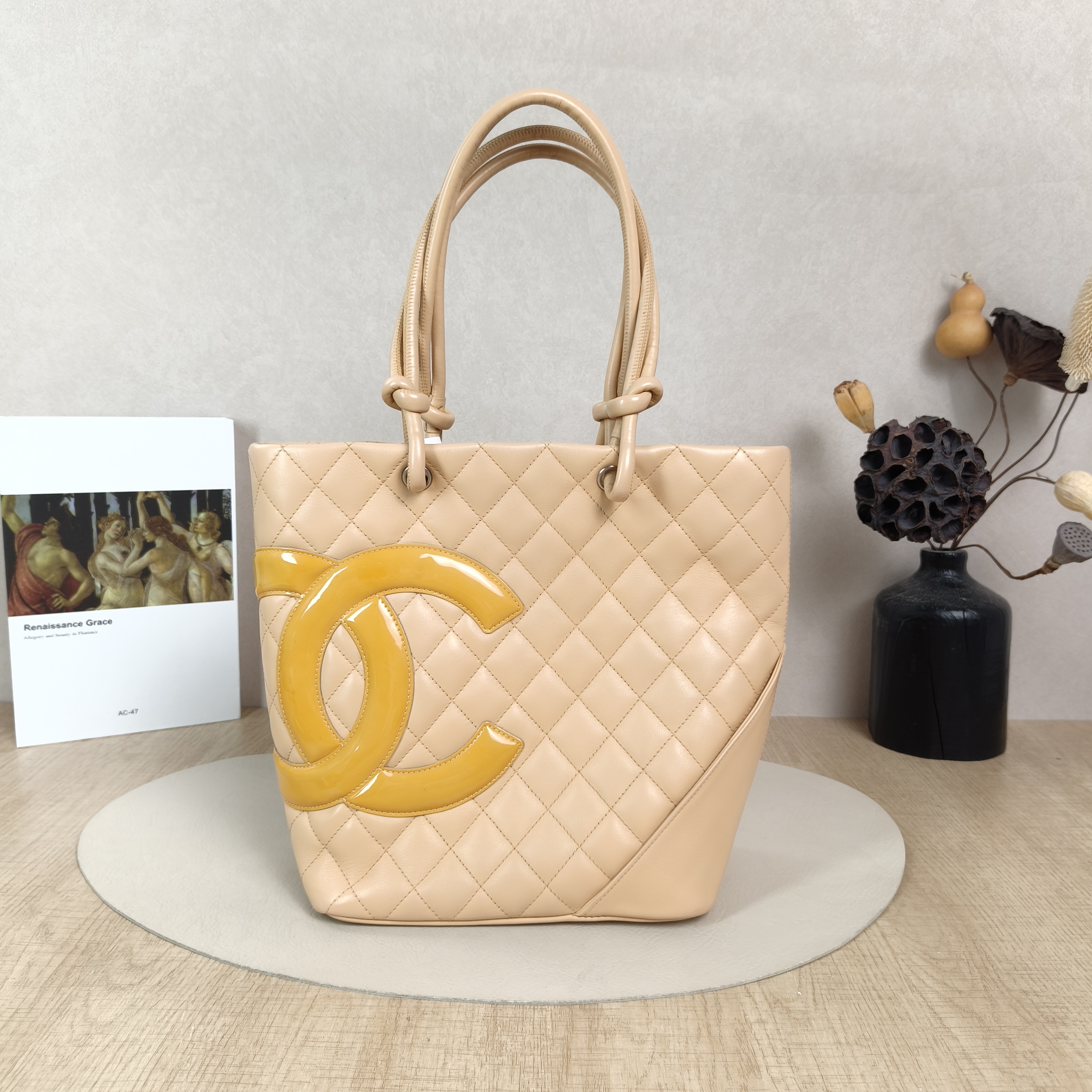 Chanel Top Handle Bag Cambon Basket Beige Calfskin Small20 × 12 × 24 cm
