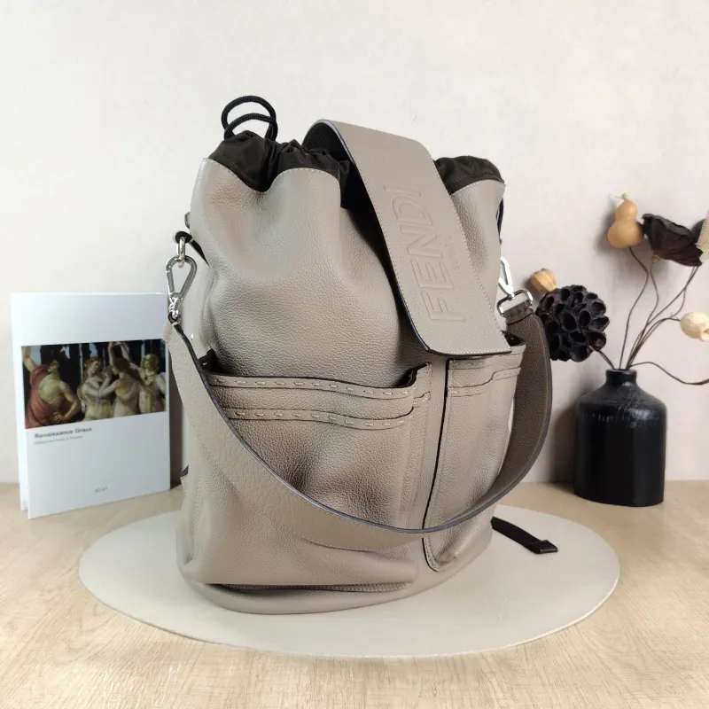FENDI Backpack Backpack Grey Calfskin One Size 30 × 16 × 40 cm — cover view 2 of 4