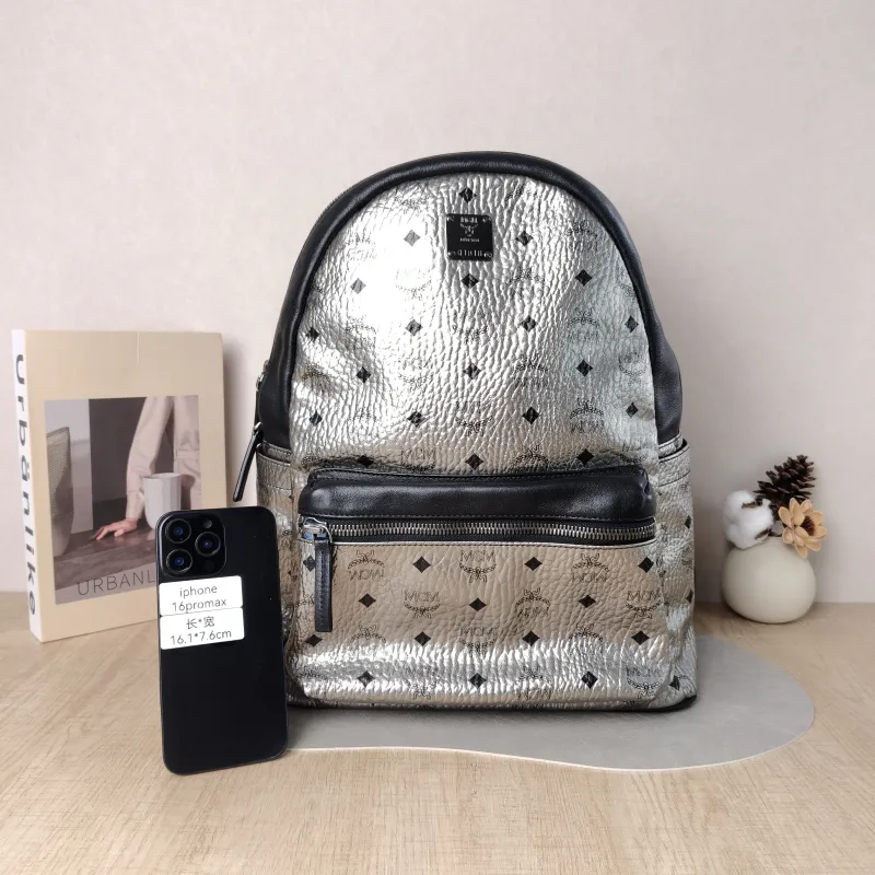 MCM Backpack Backpack Silver Canvas 32.5 × 15 × 39 cm — cover view 3 of 5