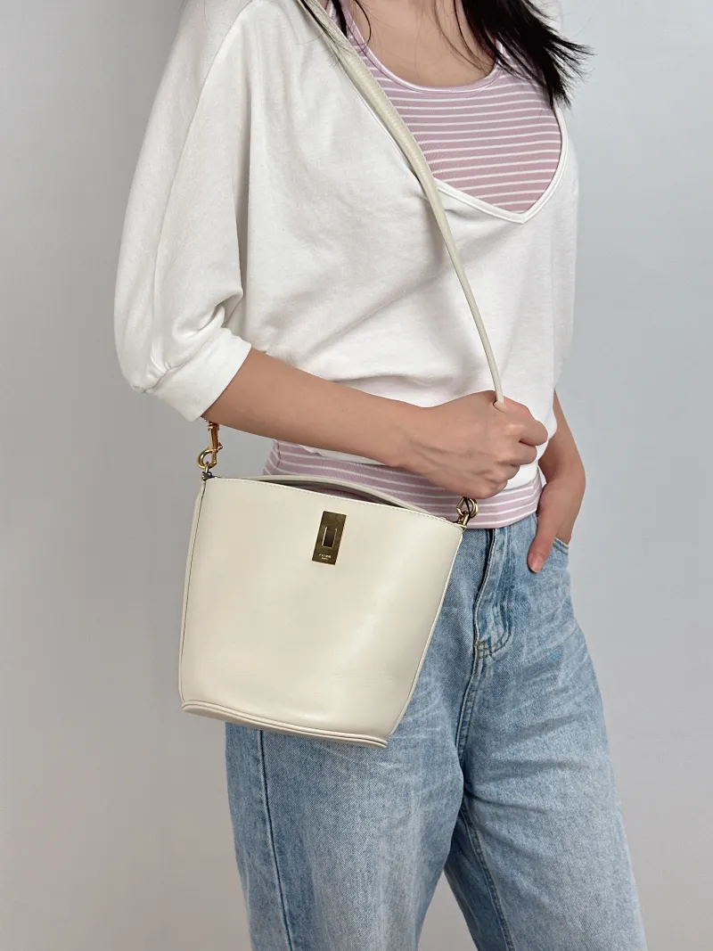 CELINE Crossbody Bag Bucket 16 Bucket Bag White Calfskin Small16 × 16 × 18 cm — on-model view 3 of 3