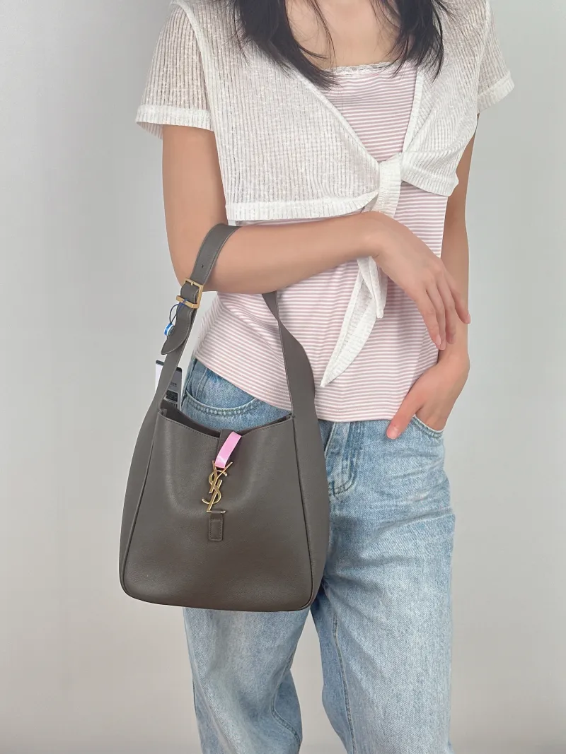 SAINT LAURENT Shoulder Bag LE 5 À 7 Hobo Dark Grey Calfskin Small22 × 8.5 × 23 cm — on-model view 2 of 2
