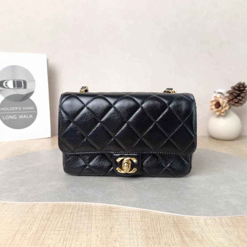 Chanel Shoulder Bag cf mini Black Waxed Leather mini 20 × 5 × 12 cm