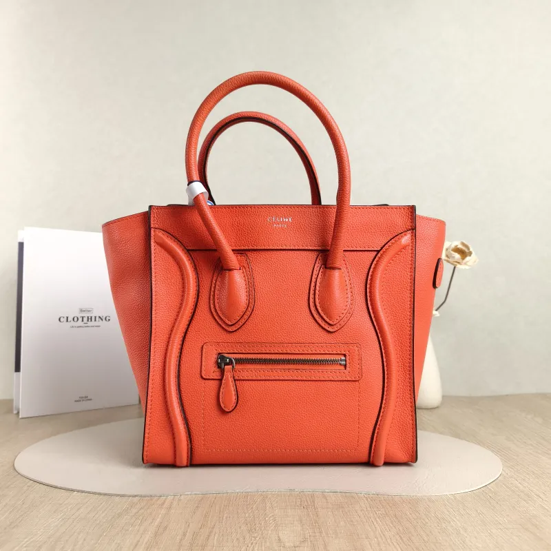 CELINE Top Handle Bag Luggage Micro Red Calfskin Medium26 × 13 × 27 cm