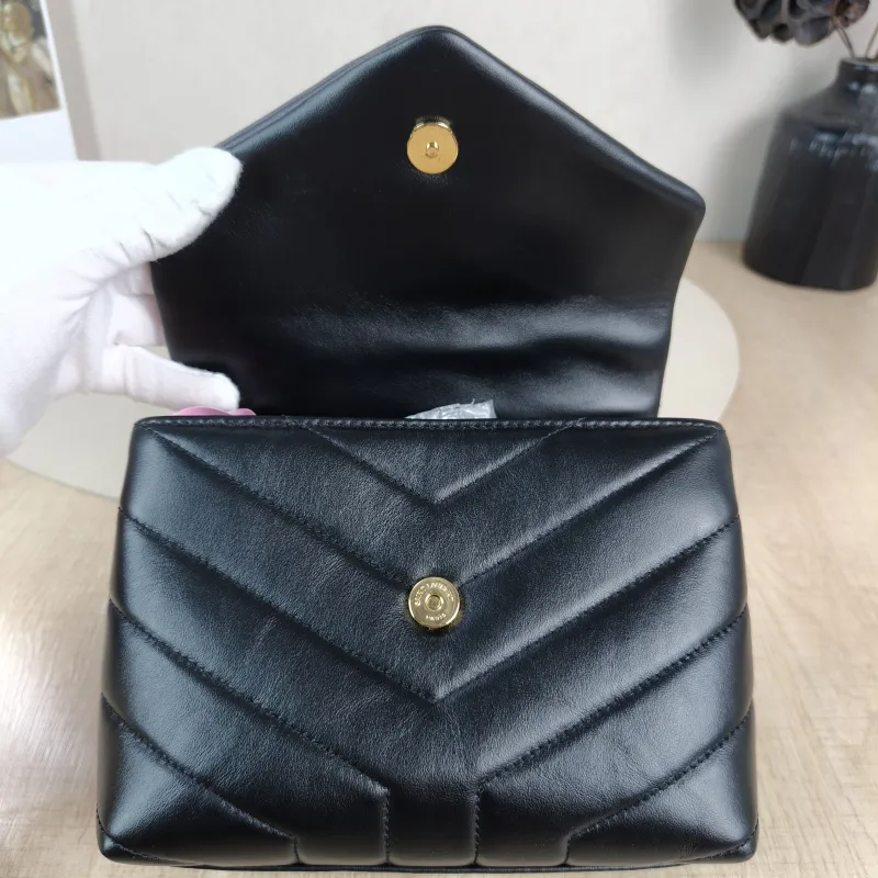 SAINT LAURENT Crossbody Bag LOULOU Black Calfskin Mini 20 × 7.5 × 14 cm — detail view 4 of 12