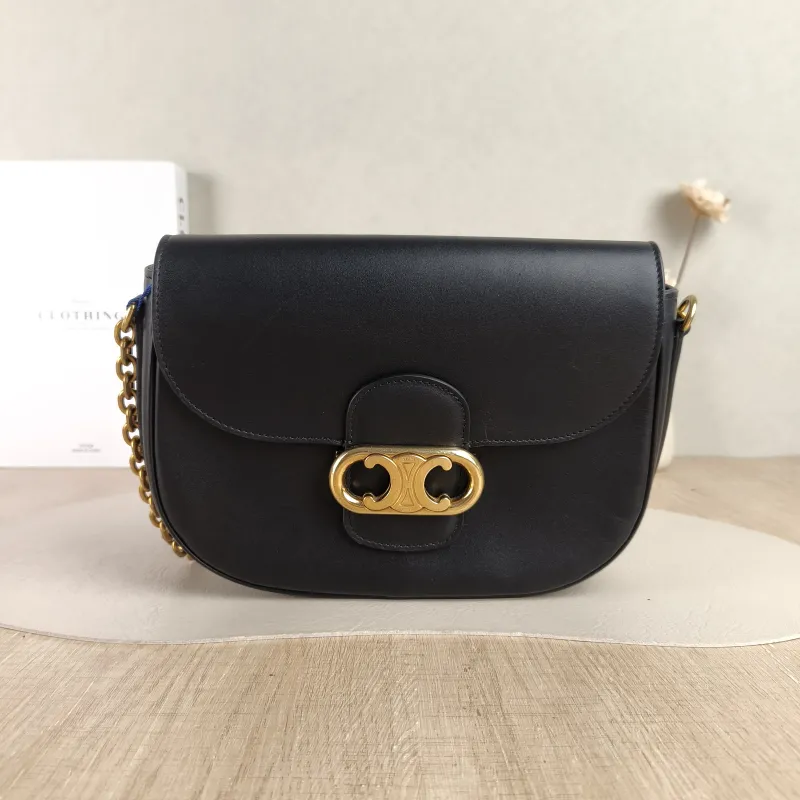 CELINE Crossbody Bag Maillon Triomphe Black Calfskin Medium 22 × 6 × 17 cm