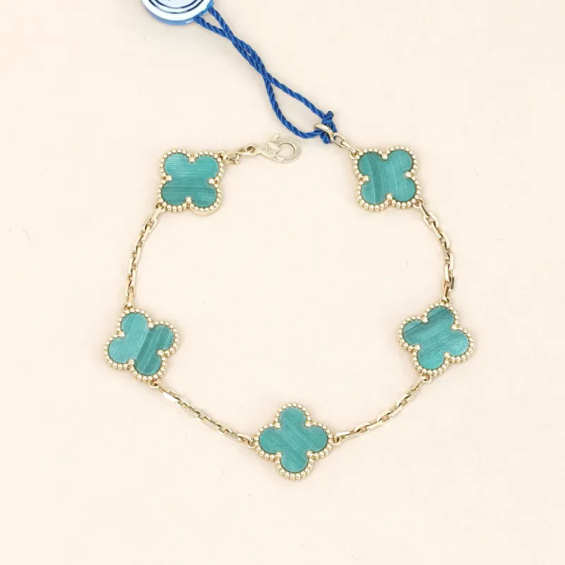 Van Cleef & Arpels Bracelet Alhambra Alhambra Collection Five-Motif Bracelet Malachite18KY ellow Gold Vintage Small19cm