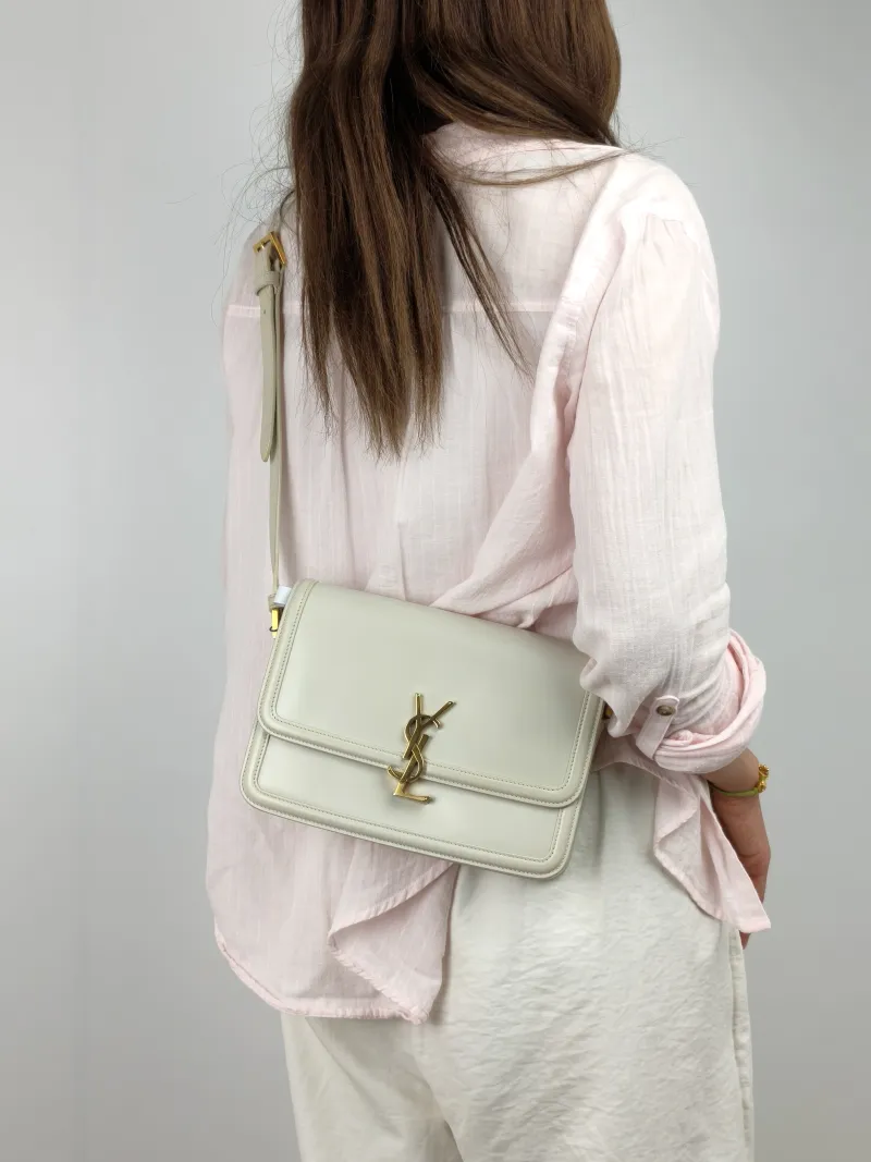 SAINT LAURENT Crossbody Bag Solferino Box Shoulder Bag White Calfskin Medium 23 × 16 × 7 cm — on-model view 2 of 2