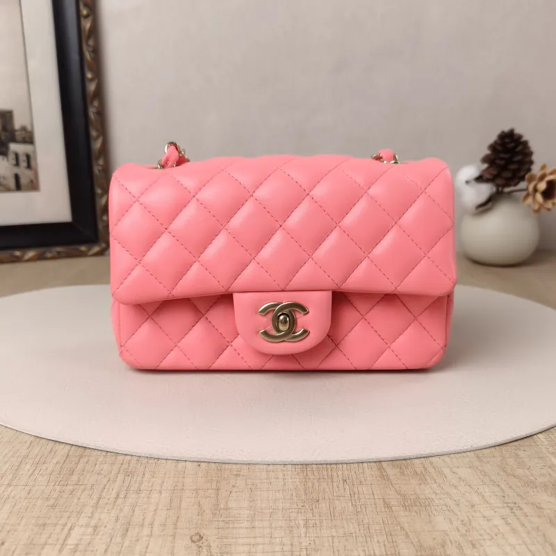 Chanel Crossbody Bag Classic Flap Large Mini CF Mini Pink Lambskin mini20 × 6 × 12 cm