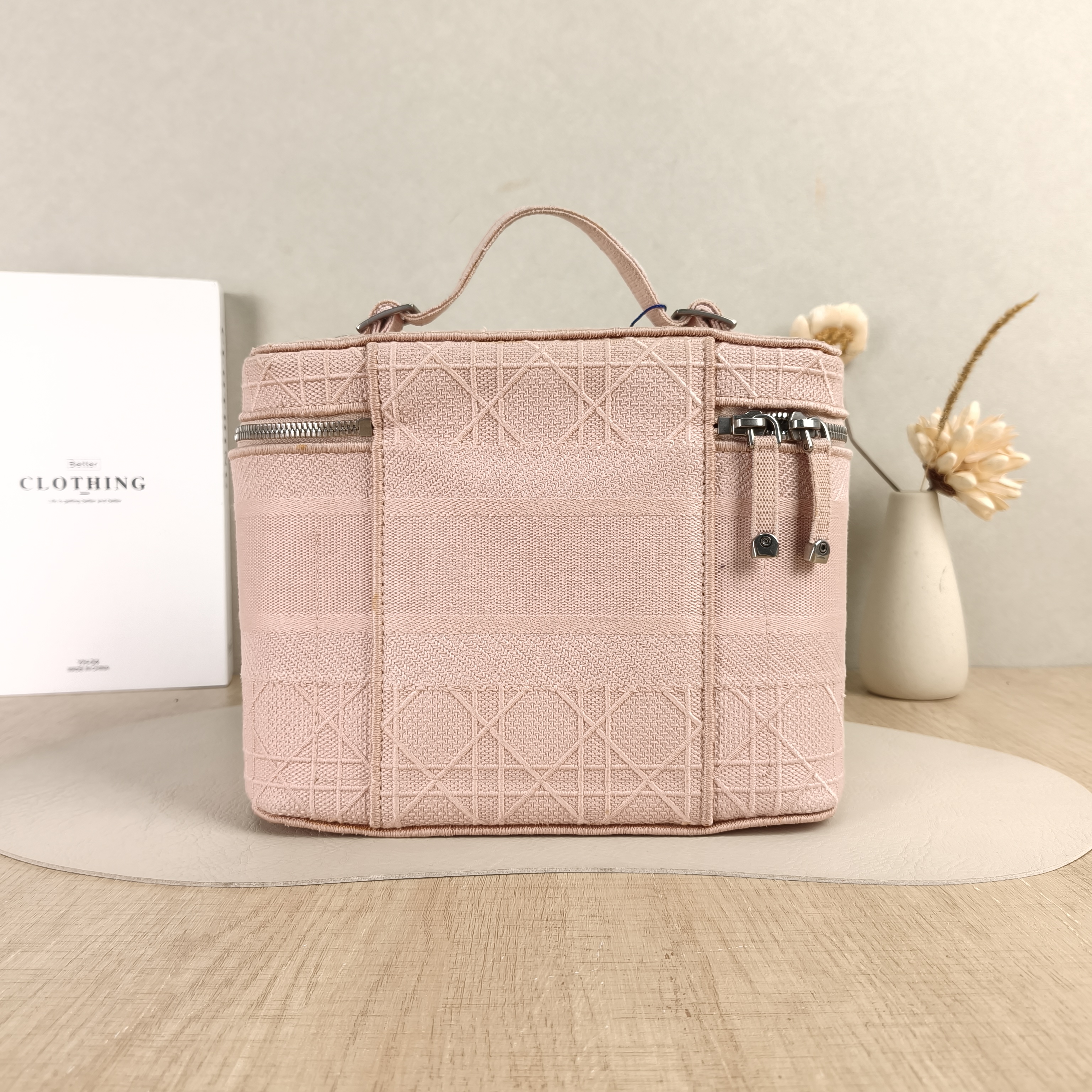 DIOR Top Handle Bag Travel Vanity Cosmetic Bag Pink Canvas Medium24.5 × 13.5 × 17 cm — cover view 4 of 5