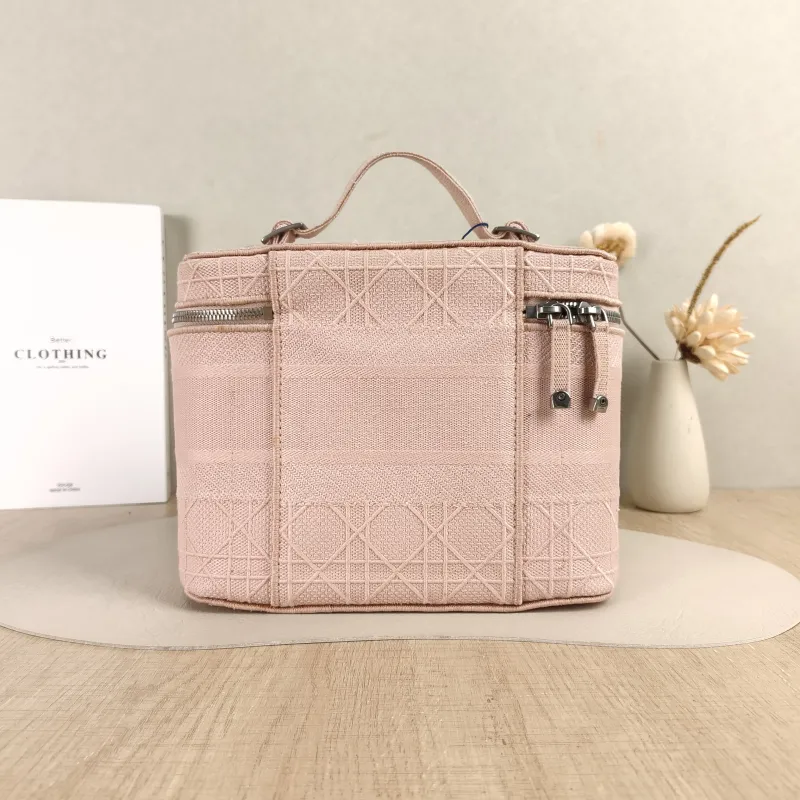 DIOR Top Handle Bag Travel Vanity Cosmetic Bag Pink Canvas Medium24.5 × 13.5 × 17 cm — cover view 4 of 5