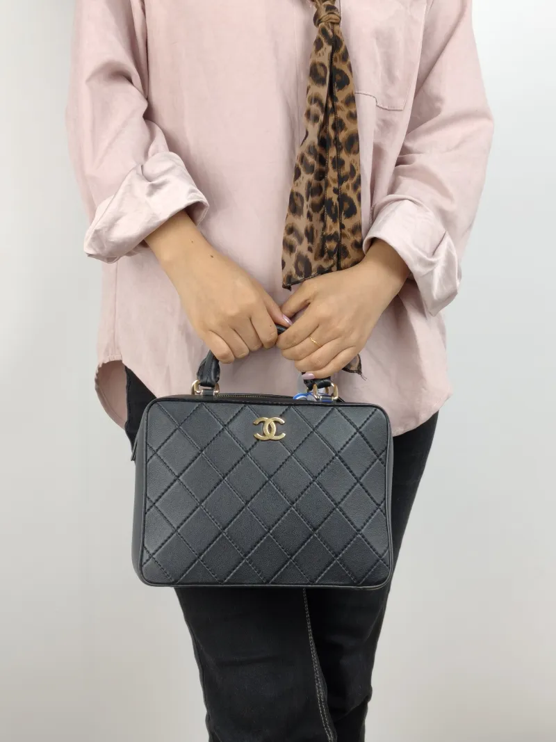 Chanel Crossbody Bag Box Bag Top Handle Crossbody Bag Black Calfskin 23 × 9.5 × 17 cm 29 — on-model view 2 of 2