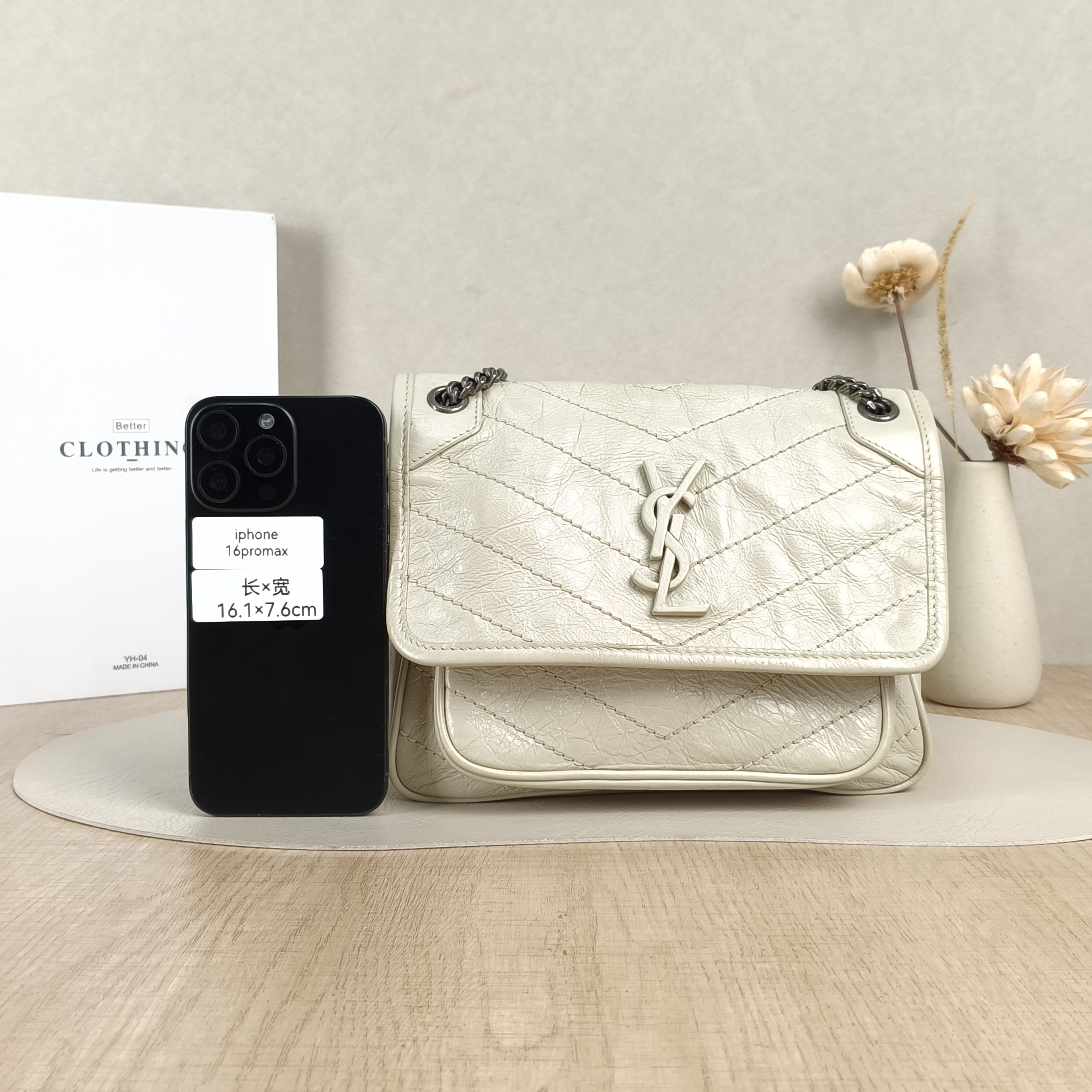 SAINT LAURENT Crossbody Bag Niki White D Waxed Leather Calfskin Small21 × 7.5 × 16 cm — cover view 2 of 5
