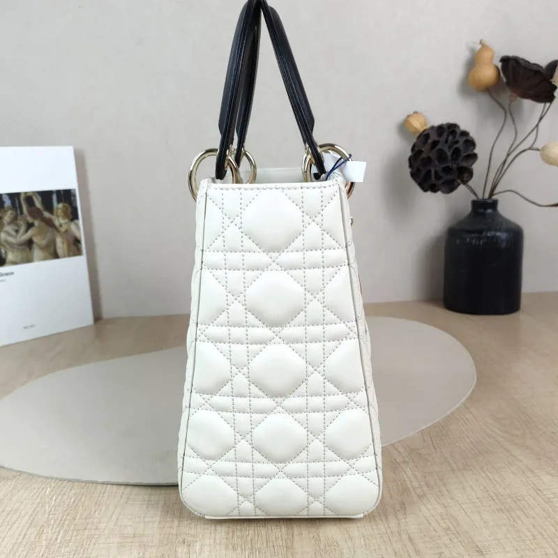 DIOR Top Handle Bag Lady Lady Dior Bag White Calfskin Medium Edition 24 × 12 × 21 cm — detail view 4 of 13