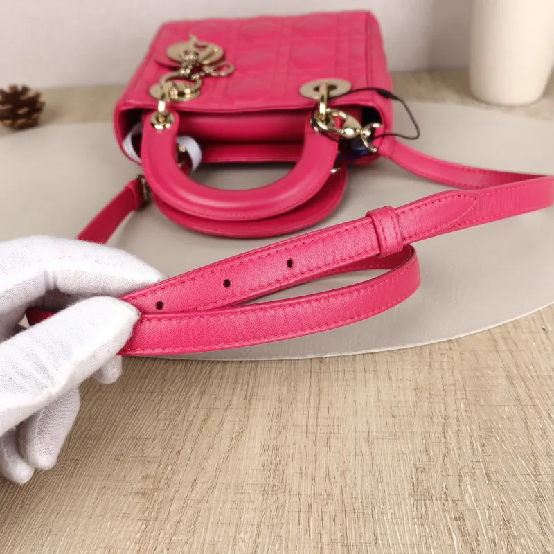 DIOR Lady Lady Dior Bag mini Pink Lambskin · Shoulder Strap Dust Bag · 17 × 7 × 15 cm — detail view 9 of 10