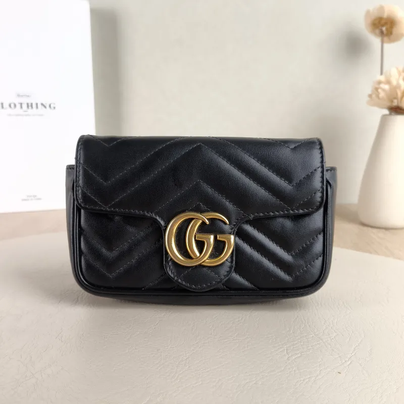 GUCCI Crossbody Bag GG Marmont Mini Marmont Mini Black Calfskin Mini 16.5 × 4.5 × 9.5 cm