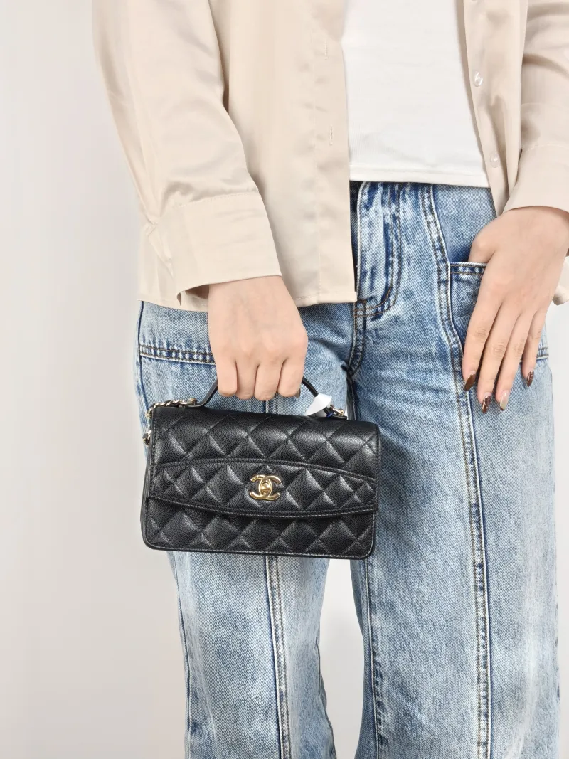 Chanel Crossbody Bag Black Grained Calfskin One Size 19 × 7 × 11.5 cm — on-model view 1 of 3