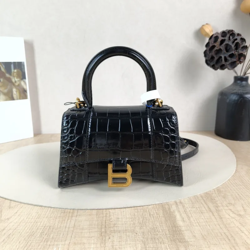 BALENCIAGA Crossbody Bag Hourglass Hourglass Bag Black CC alfskin Mini 19 × 8 × 13 cm