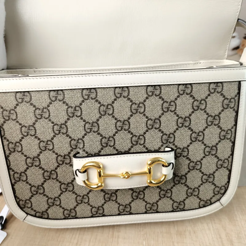 GUCCI Crossbody Bag Horsebit 1955 Horsebit Medium White Monogram PVC Medium 25 × 8 × 18 cm — detail view 14 of 14
