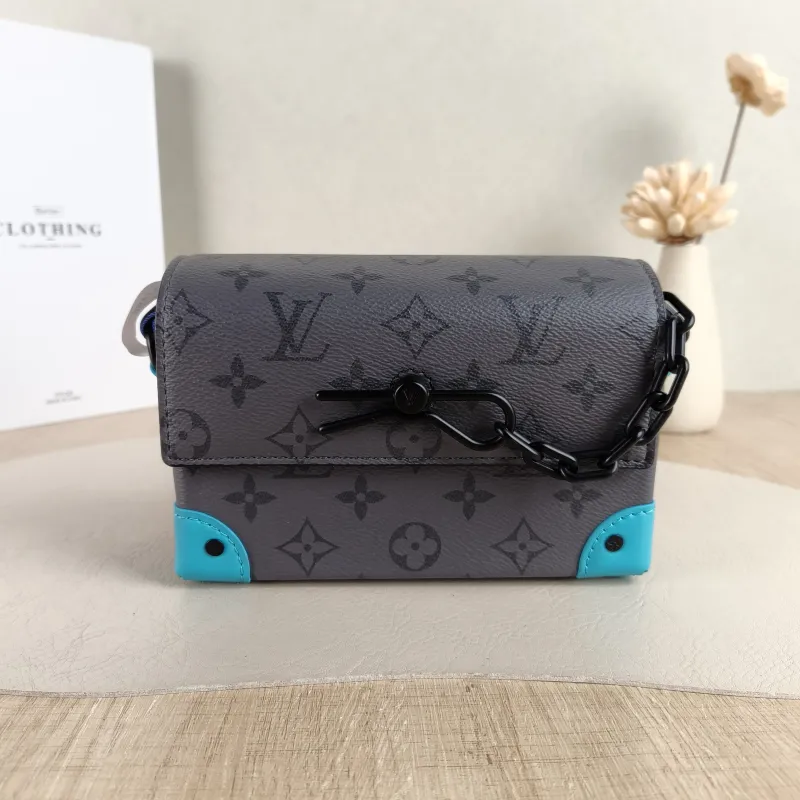 Louis Vuitton Crossbody Bag Steamer Box Grey · Blue PVC · Calfskin Mini 18 × 6.5 × 11 cm