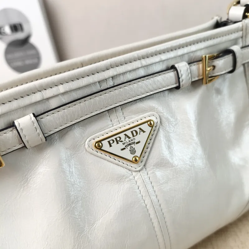 PRADA Shoulder Bag Bonnie Shoulder Bag White Waxed Leather Calfskin Small26 × 10 × 17 cm — detail view 4 of 15