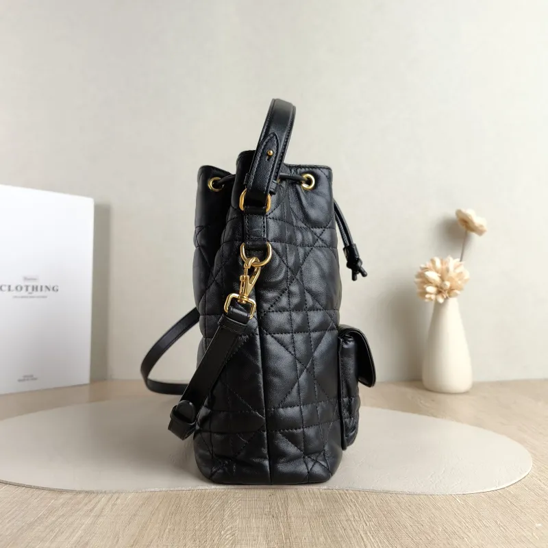 DIOR Crossbody Bag Caro Bucket Bag Black Lambskin Small 20 × 9 × 24 cm — detail view 5 of 11