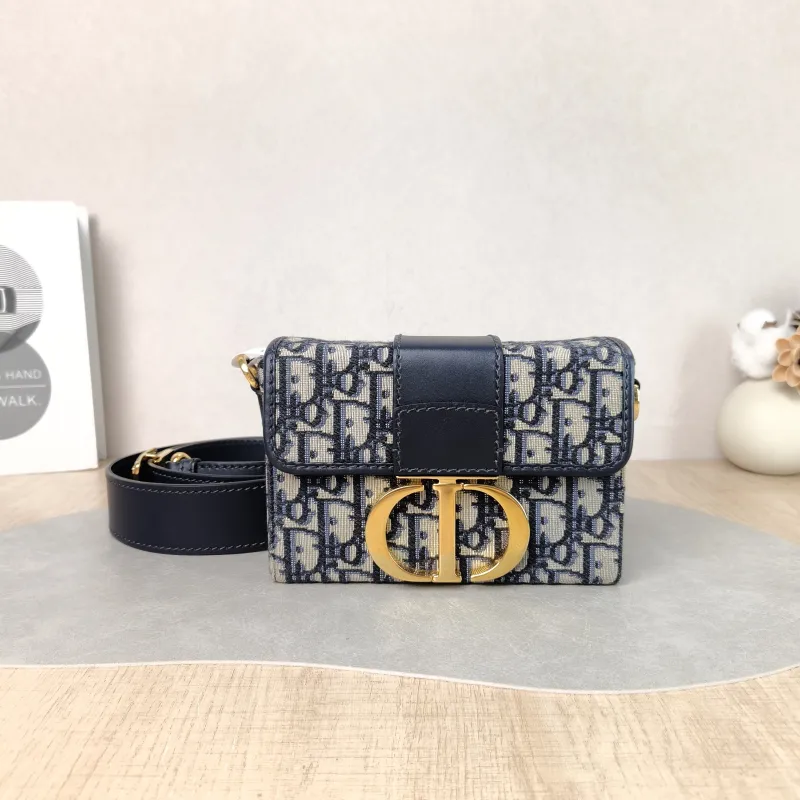 DIOR Crossbody Bag 30Montaigne 30 Box Box Blue Canvas Mini 17.5 × 5 × 11.5 cm