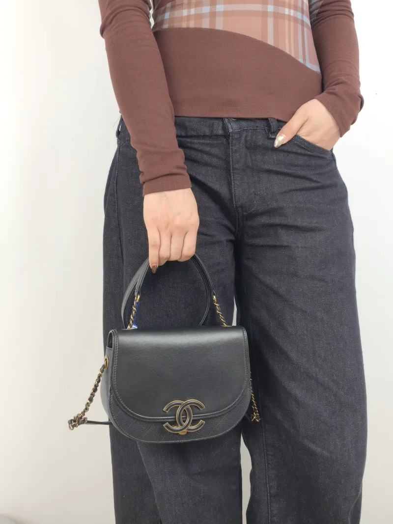 Chanel Crossbody Bag Collection Top Handle Crossbody Bag Black Calfskin One Size 20.5 × 6.5 × 16 cm 23 — on-model view 2 of 3