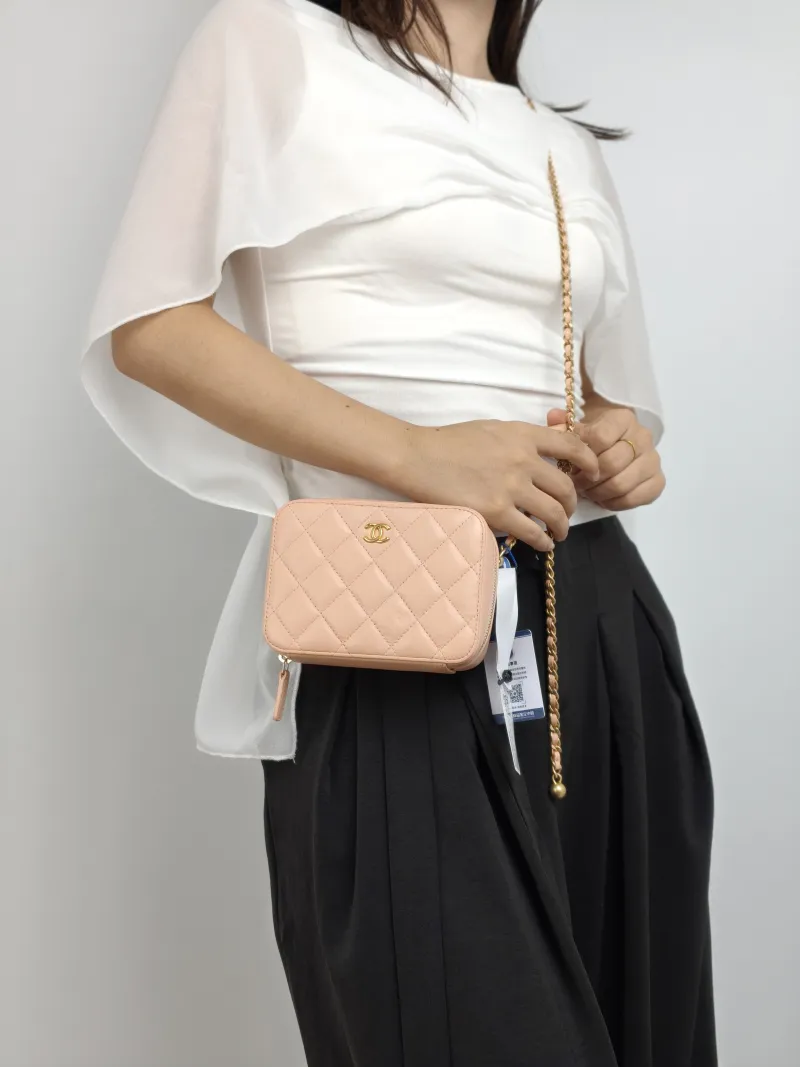 Chanel Crossbody Bag Camera Bag Pink Lambskin One Size 14.5 × 6 × 10.5 cm 31 — on-model view 2 of 2