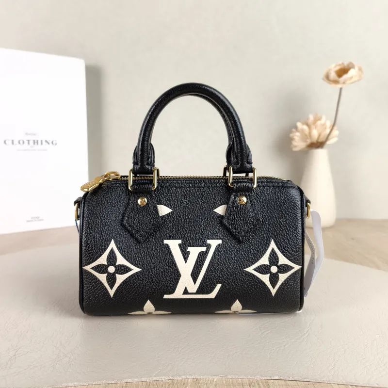Louis Vuitton Crossbody Bag Speedy Nano Black · White Empreinte Embossed Calfskin nano 16 × 7.5 × 10 cm