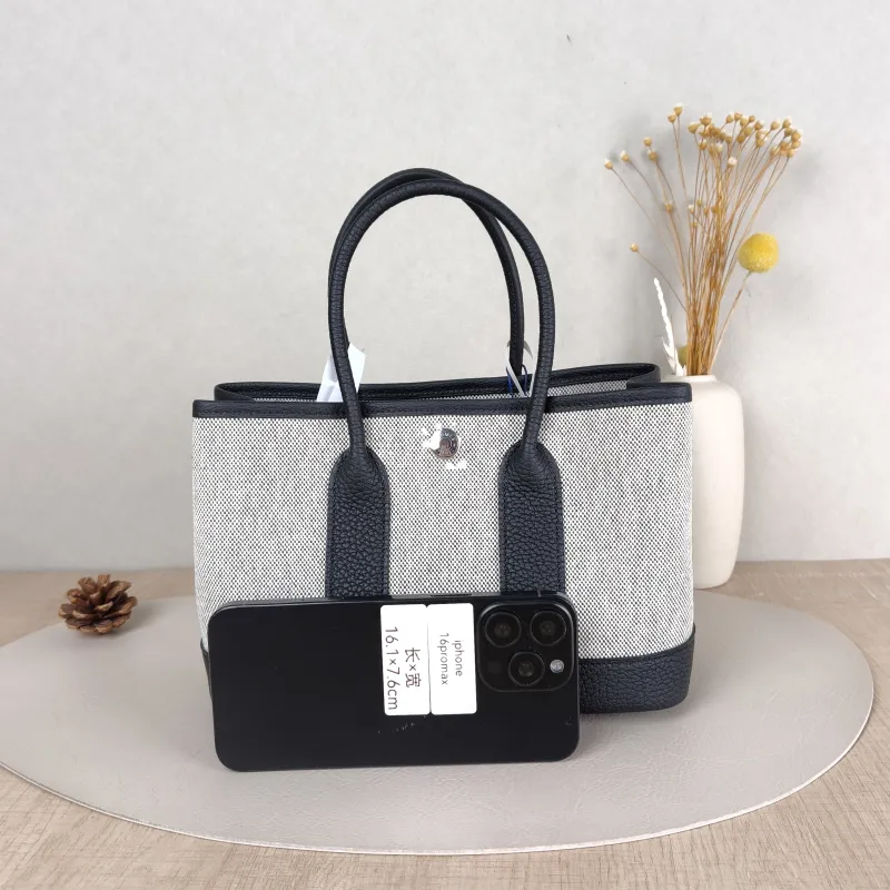Hermès Top Handle Bag Neo Garden 23 Mini Black · Beige Canvas · Negonda Calfskinmini23 × 10 × 16 cm — cover view 4 of 6