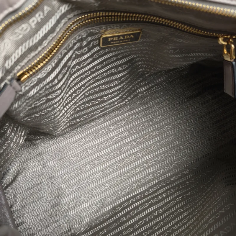 PRADA Shoulder Bag Bonnie Soft Lux Grey Waxed Leather Large 38 × 12 × 24 cm — detail view 9 of 11