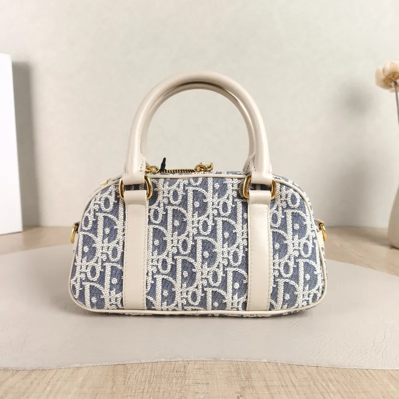 DIOR Top Handle Bag D-Vibe East-West Bowling Bag Blue Beige mini20.5 × 7 × 12 cm