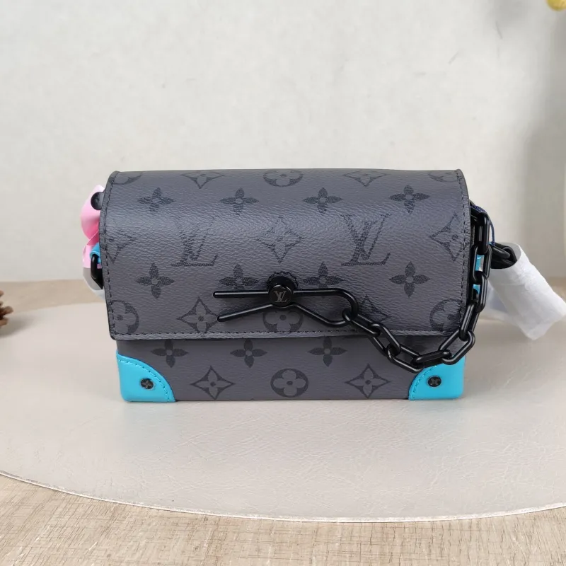 Louis Vuitton Crossbody Bag Steamer Box Grey · Blue PVC · Calfskin Mini 18 × 6.5 × 11 cm