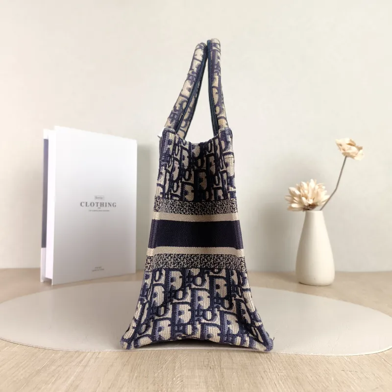 DIOR Top Handle Bag Book Tote Blue Canvas Small 26.5 × 14 × 22 cm — detail view 7 of 11