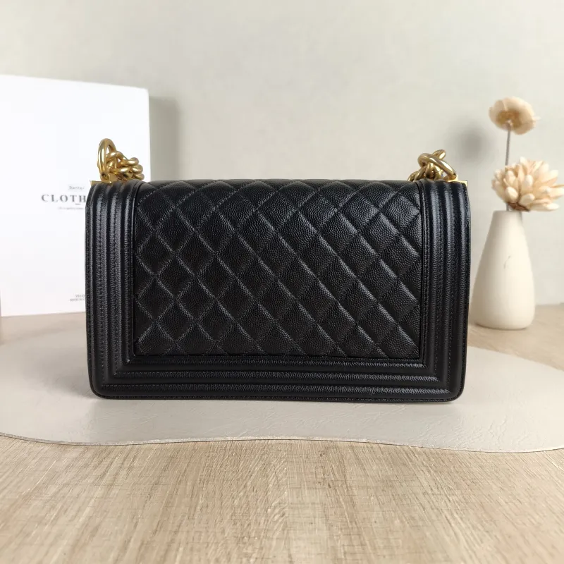 Chanel Crossbody Bag Le Boy​ Black Grained Calfskin Medium 25 × 9 × 15 cm 26 — cover view 4 of 5