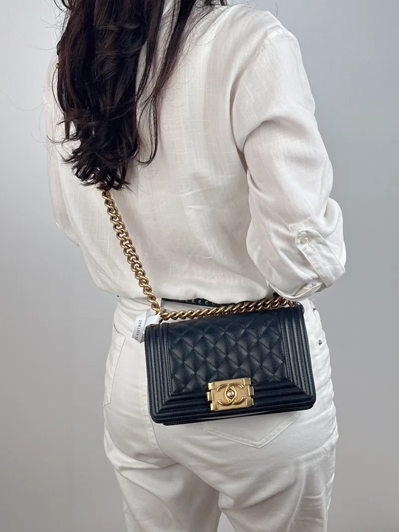 Chanel Crossbody Bag Le Boy​ Black Grained Calfskin Small 20.5 × 8.5 × 12 cm — on-model view 1 of 2